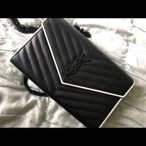 YSL Saint Laurent Monogram Chain Wallet Blk/Wht